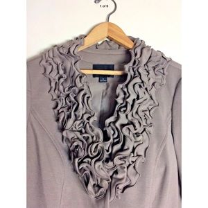 TRIBAL GREIGE TAUPE RUFFLE FITTED BLAZER JACKET 12